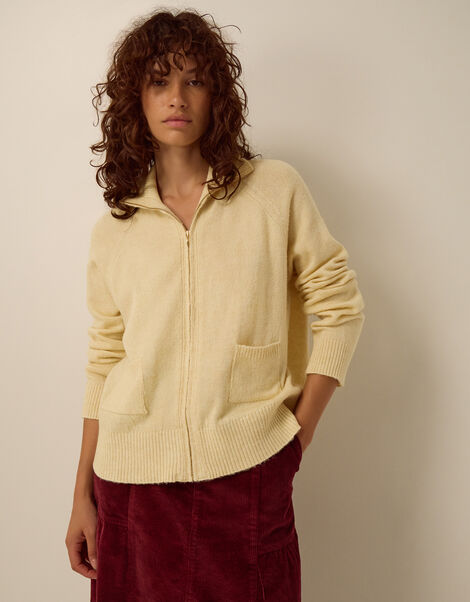 Zoe Zip Cardigan, Yellow (BUTTER YELLOW), large