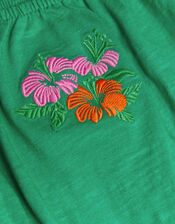 Embroidered Parrot Puff Sleeve Top, Green (GREEN), large
