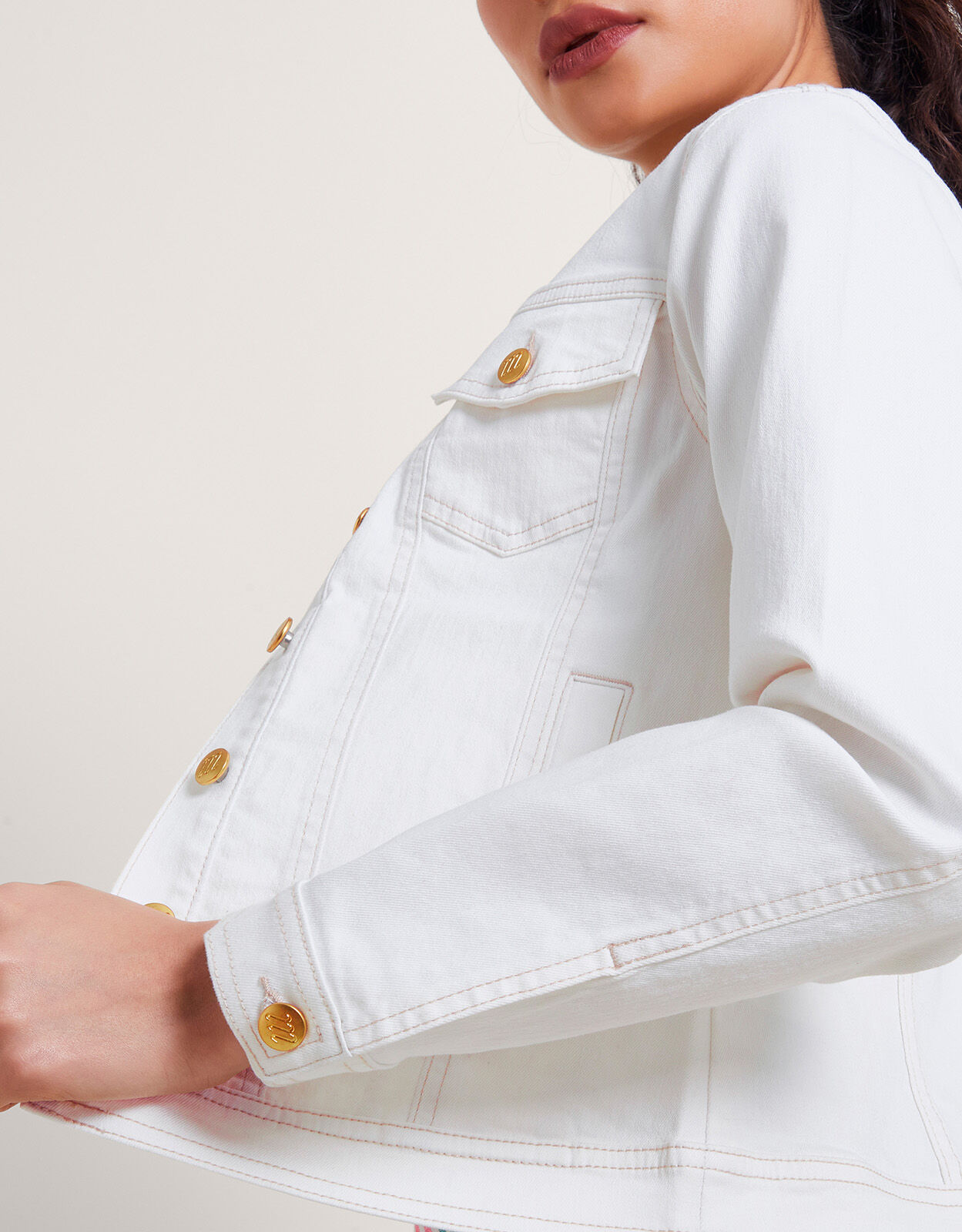 Monsoon white denim jacket deals