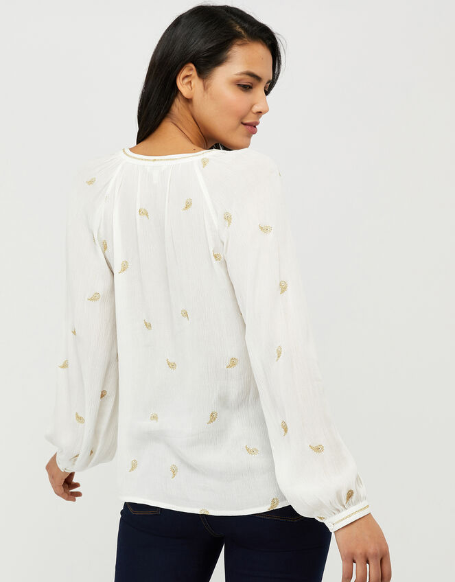 Pia Embroidered Blouse in LENZING™ ECOVERO™, Ivory (IVORY), large