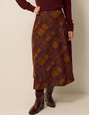Melinda Check Print Corduroy Midi Skirt, Brown (BROWN), large
