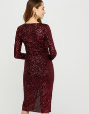 Rosie Sequin Midi Dress, Red (BERRY), large