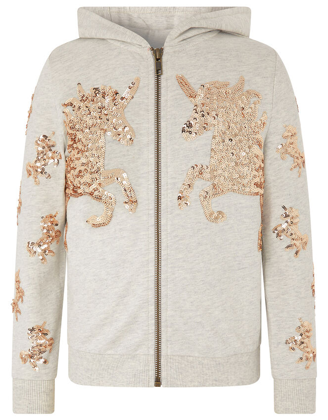 Sequin Unicorn Hoody in Organic Cotton, Camel (OATMEAL), large