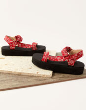 Fabric Print Sandals, Red (RED), large
