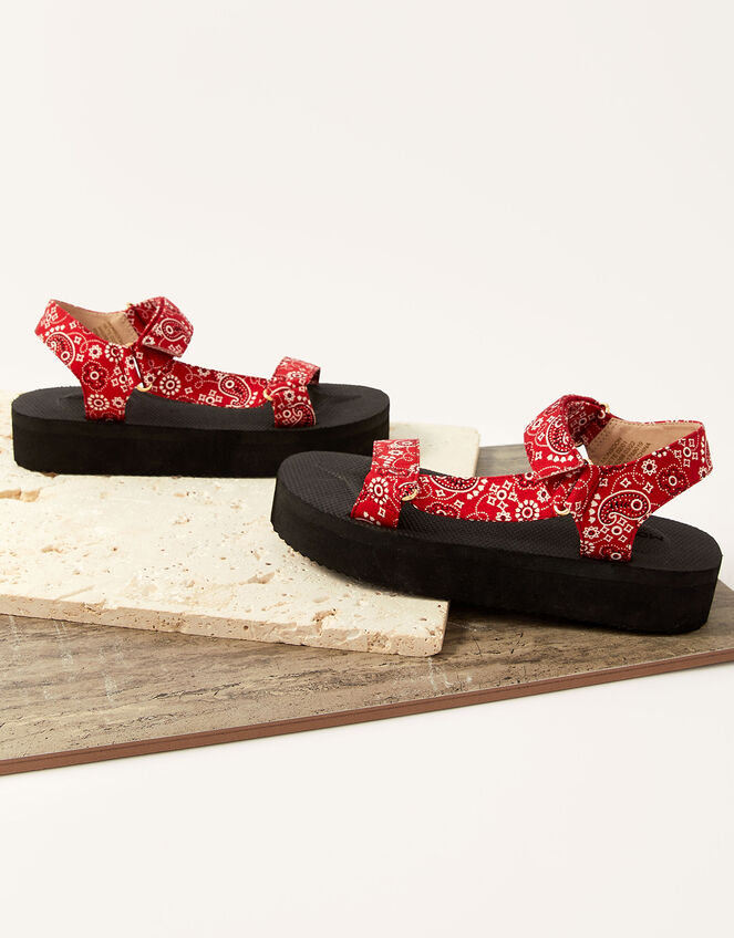 Fabric Print Sandals, Red (RED), large