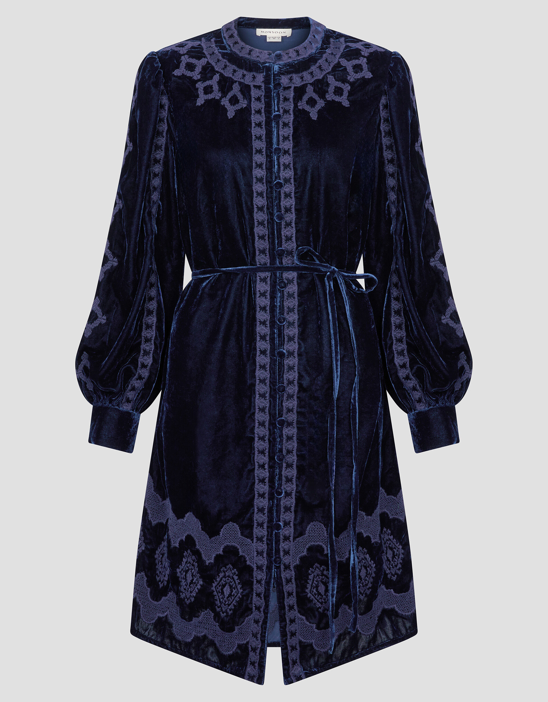 Ivy Embroidered Velvet Mini Dress Blue