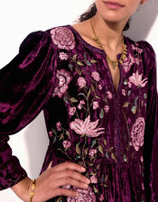 East Katlin Floral Embroidered Velvet Dress, Red (BERRY), large