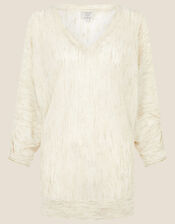 Gathered Sleeve Jumper in Linen Blend, Natural (NATURAL), large