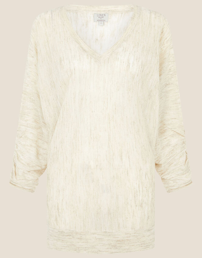 Gathered Sleeve Jumper in Linen Blend, Natural (NATURAL), large
