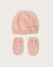 Baby Hat and Mittens Set in Recycled Polyester, Pink (PINK), large