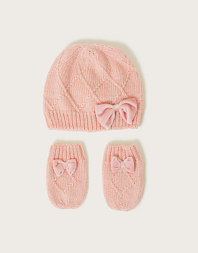 Baby Hat and Mittens Set in Recycled Polyester, Pink (PINK), large