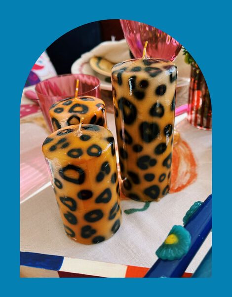 Anna and Nina Large Leopard Print Pillar Candle, , large