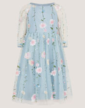 Willow Long Sleeve Embroidered Party Dress, Blue (BLUE), large