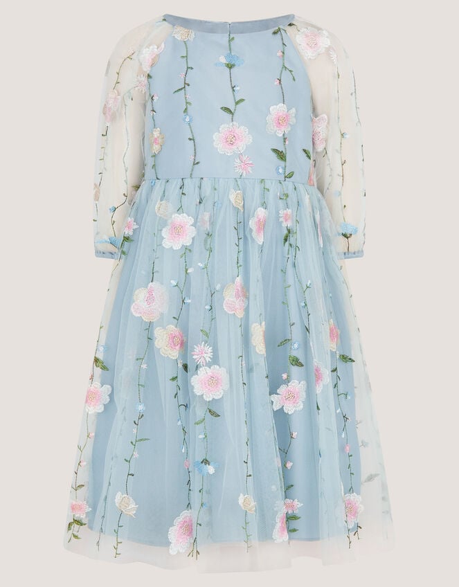 Willow Long Sleeve Embroidered Party Dress, Blue (BLUE), large