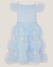 Nyla Embellished Ruffle Party Dress, Blue (PALE BLUE), large