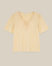Layla V-Neck Lace Jersey Top, Yellow (BUTTER YELLOW), large