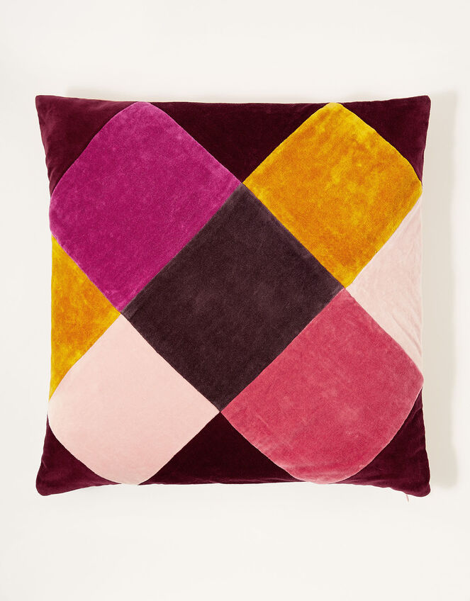 Diamond Check Velvet Cushion, , large