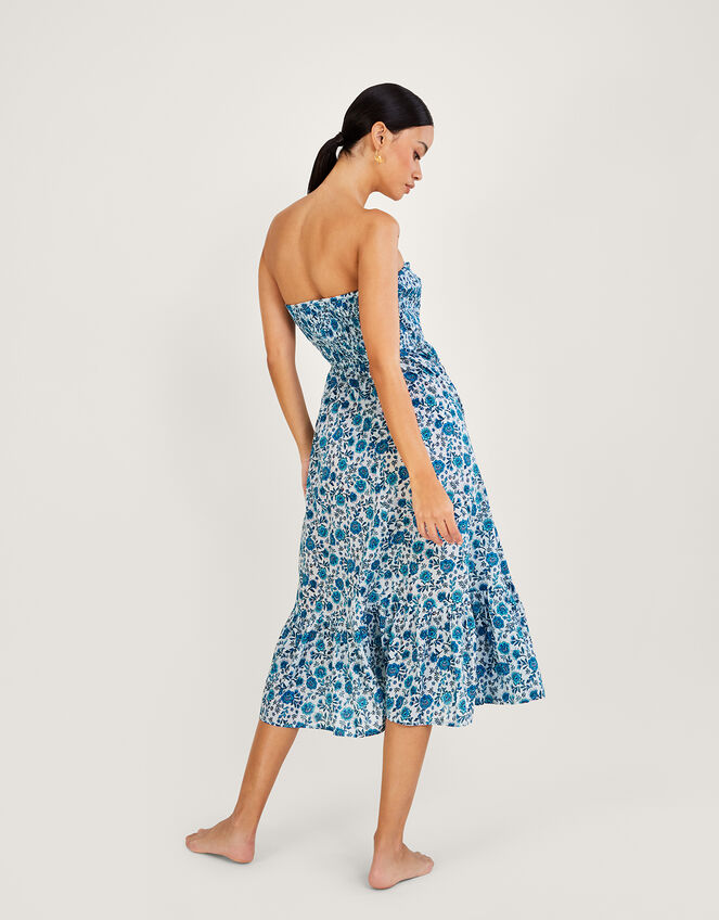 Floral Print Bandeau Dress in Sustainable Cotton, Blue (BLUE), large