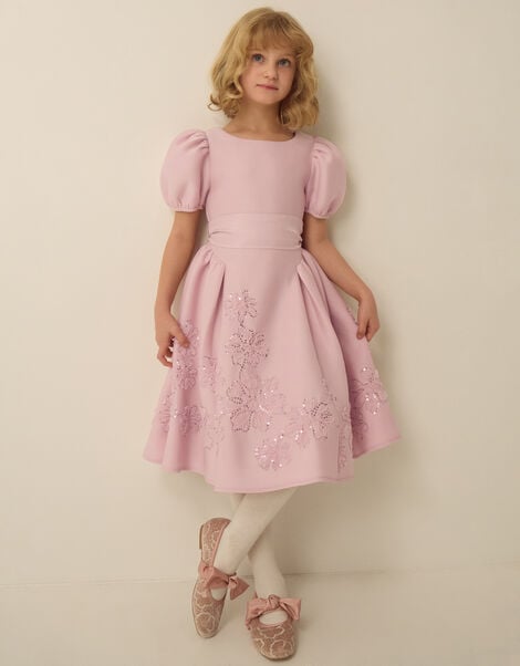 Josie Embellished Puff Sleeve Party Dress, Pink (DUSKY PINK), large