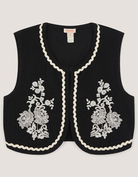 Floral Embroidered Waistcoat, Black (BLACK), large