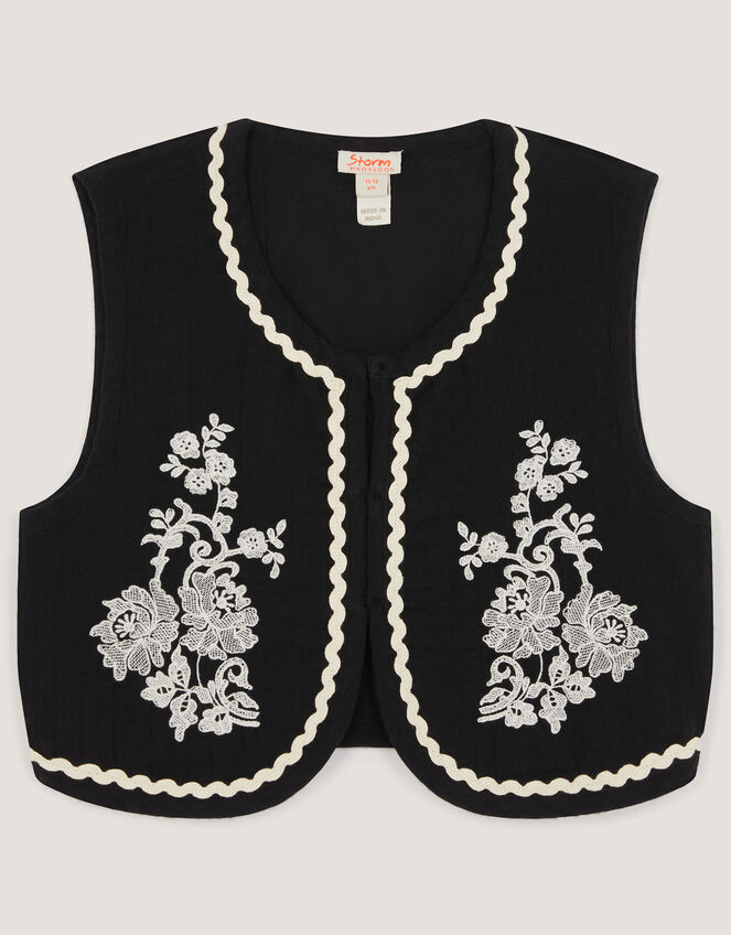 Floral Embroidered Waistcoat, Black (BLACK), large
