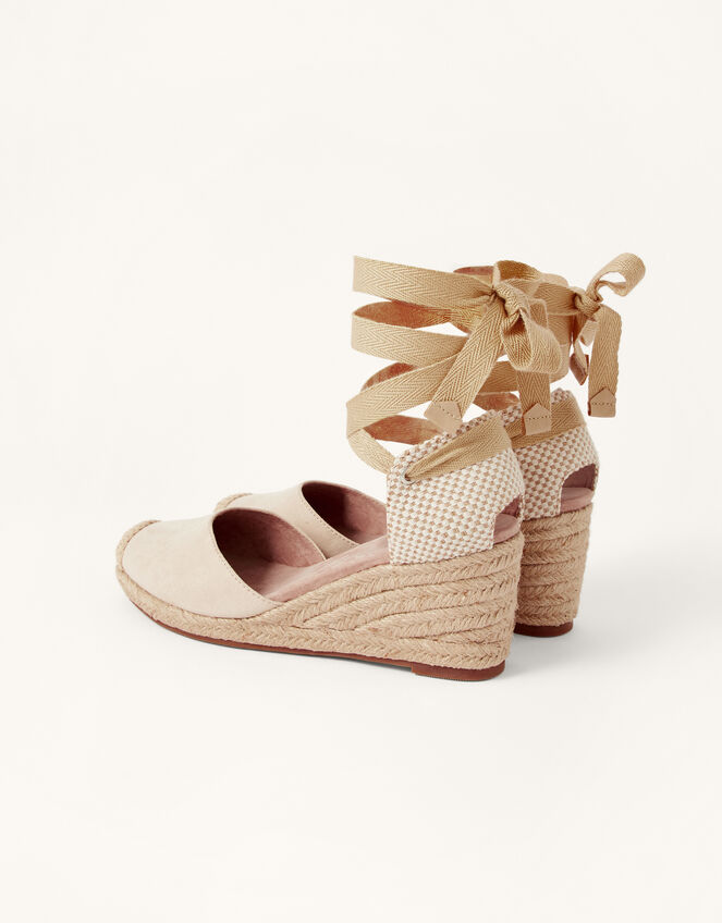 Talia Tie Suede Espadrille Wedges, Nude (NUDE), large