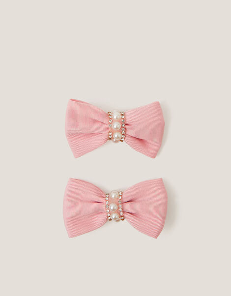 2-Pack Pearl Embellished Bow Hair Clips, Pink (PINK), large