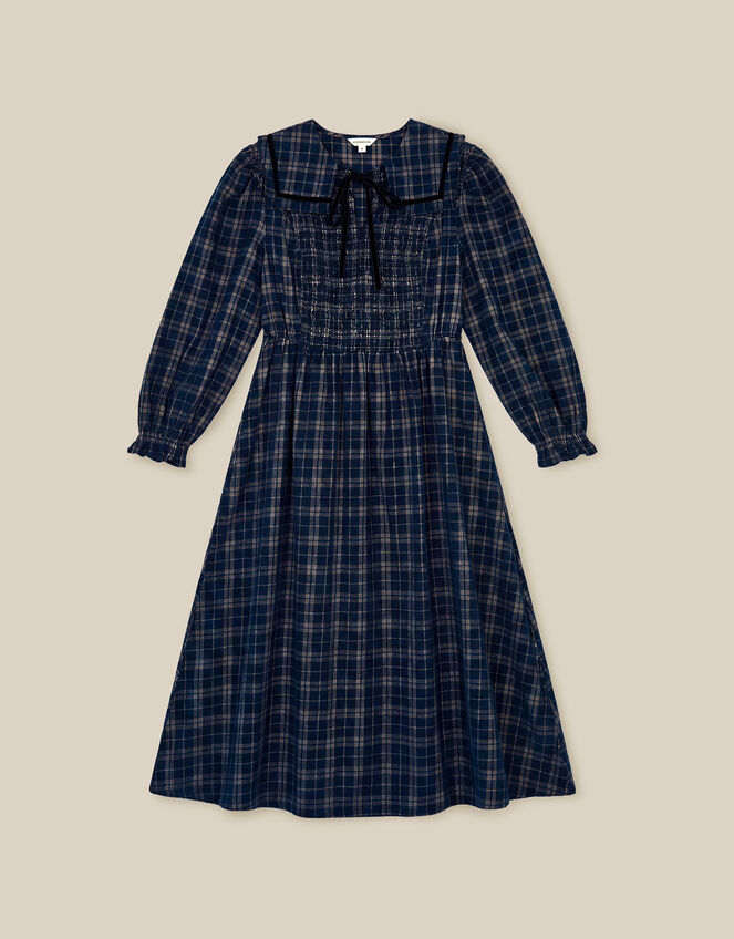 Ruth Check Corduroy Midi Dress, Blue (NAVY), large