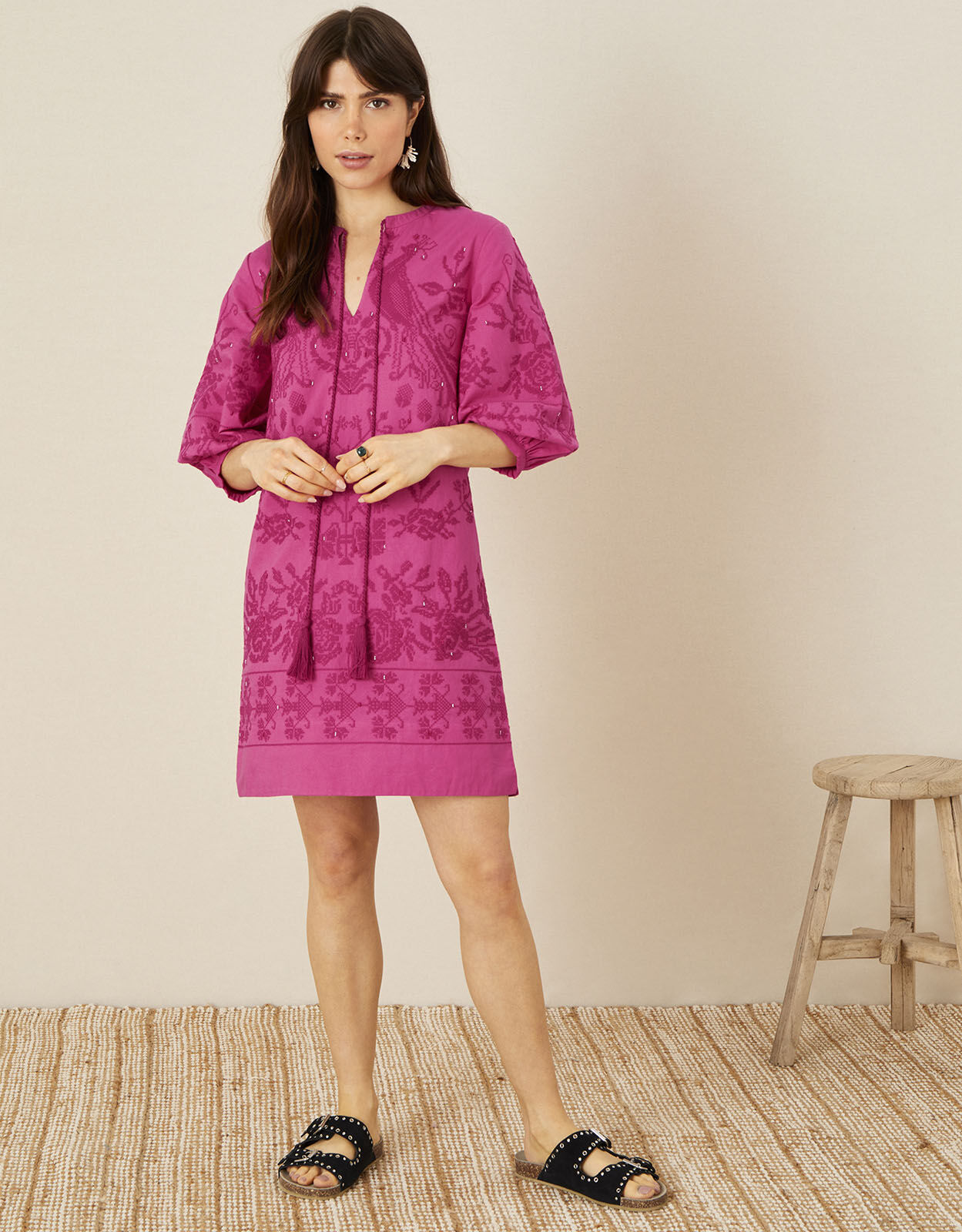 Embroidered kaftan dress clearance