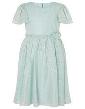 Foil Spot Flutter Sleeve Dress, Green (MINT), large