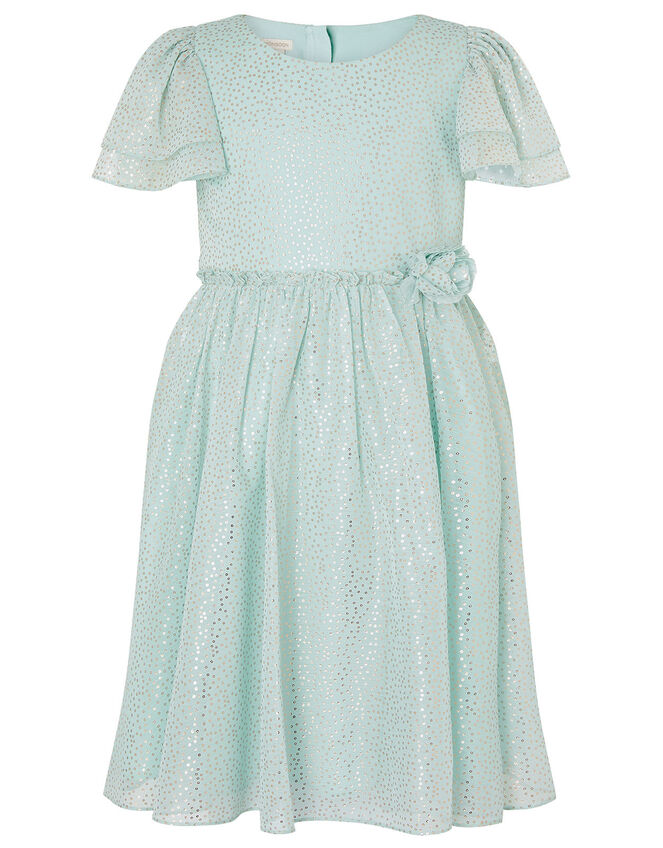 Foil Spot Flutter Sleeve Dress, Green (MINT), large