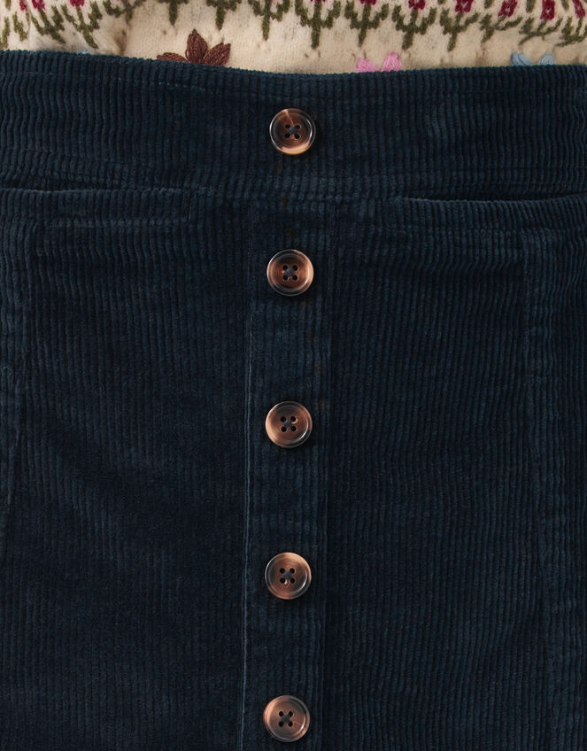 Jamie Button Corduroy Midi Skirt, Blue (NAVY), large