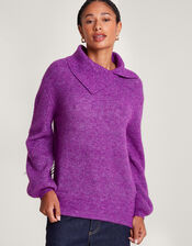 Super-Soft Rib Splice Neck Sweater with Recycled Polyester, Purple (PURPLE), large