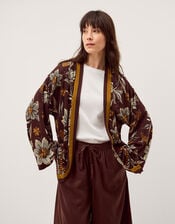 Esther Floral Linen Blend Jacket, Brown (CHOCOLATE), large