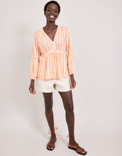East Maeve V-Neck Stripe Blouse, Orange (PEACH), large