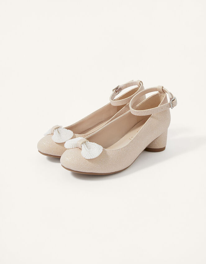 Shimmer Pearl Bow Heels, Pink (PINK), large