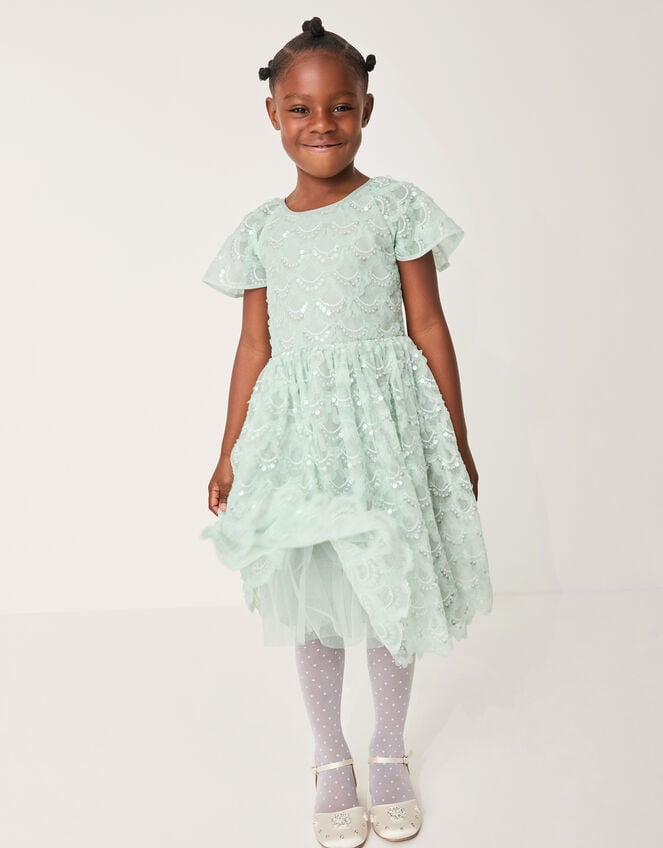 Carly Sparkle Scallop Ruffle Party Dress, Teal (TEAL), large