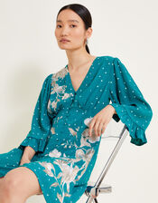Clea Polka Dot Embroidered Dress, Teal (TEAL), large