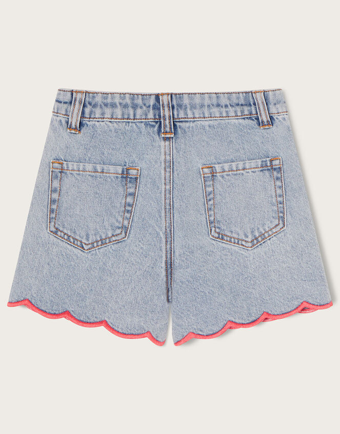 Sequin Scallop Denim Shorts, Blue (BLUE), large