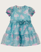 Printed Organza Dress, Blue (BLUE), large