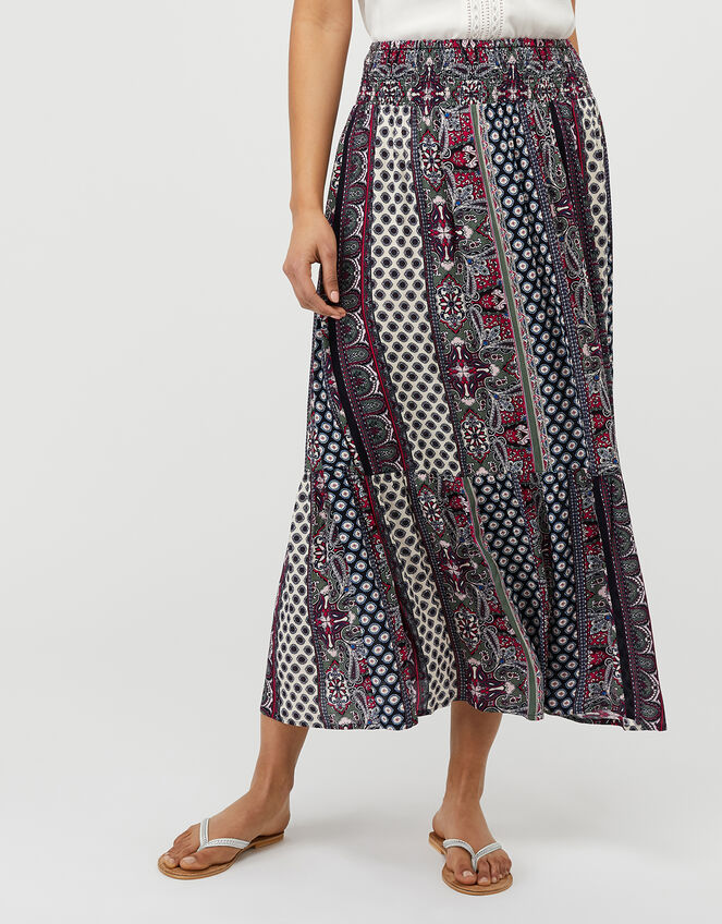 Aditi Printed Midi Skirt in LENZING™ ECOVERO™, Blue (NAVY), large
