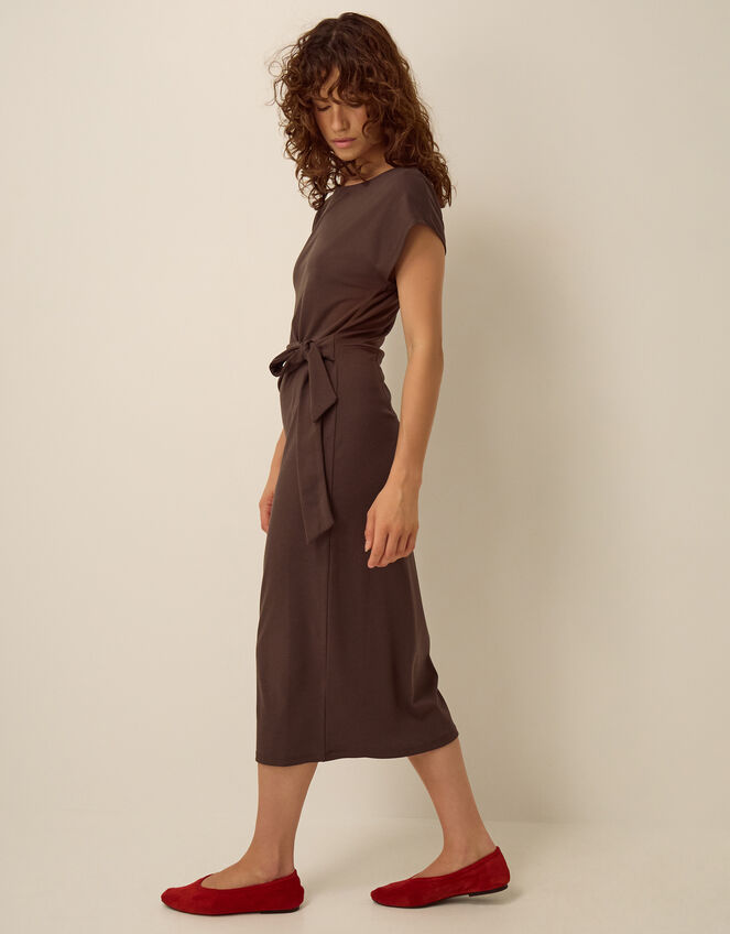 Tiff Tie Side Jersey Midi Dress, Brown (CHOCOLATE), large