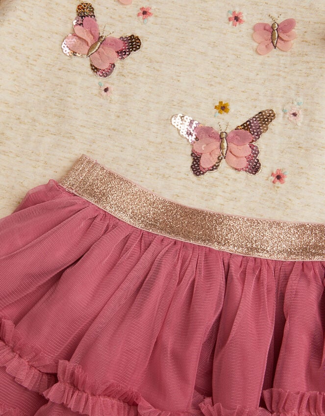 Sequin Butterfly Top & Tulle Skirt Set, Pink (PINK), large