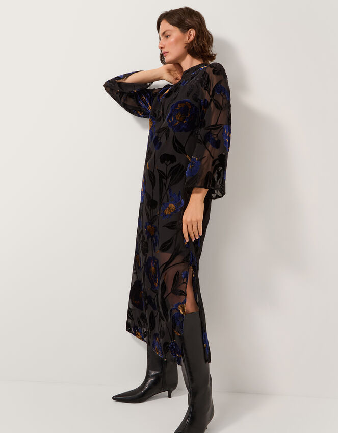 Giselle Sheer Floral Devoré Midi Dress, Blue (MIDNIGHT), large