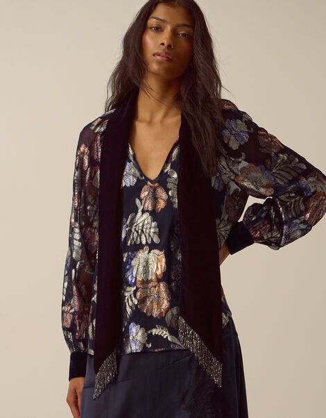 Hattie Metallic Jacquard Blouse, Blue (NAVY), large