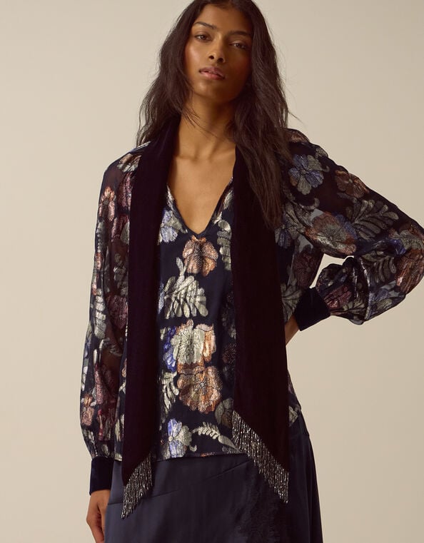 Hattie Metallic Jacquard Blouse, Blue (NAVY), large