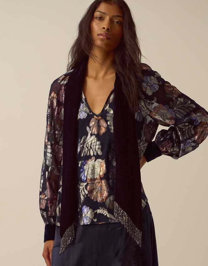 Hattie Metallic Jacquard Blouse, Blue (NAVY), large