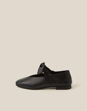 Rena Bow Strap Leather Ballet Flats, Black (BLACK), large