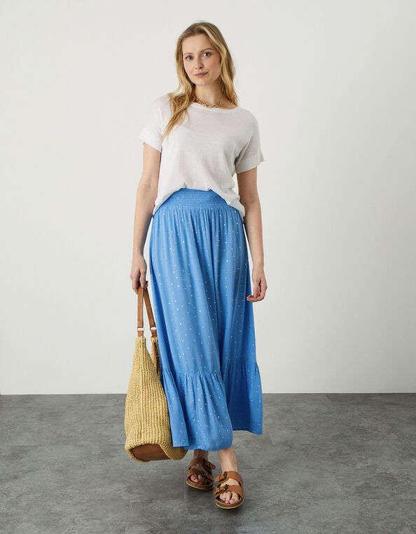 Boho Foil Maxi Tier Skirt, Blue (BLUE), large