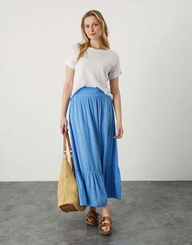 Boho Foil Maxi Tier Skirt Blue, Blue (BLUE), large